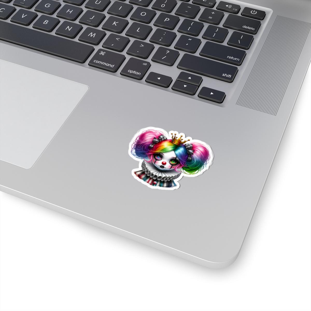 ColorFlow | Rainbow Circuscore Clown Girl Sticker | Big Hair Pastel Goth Princess | Striped Collar Vinyl Decal