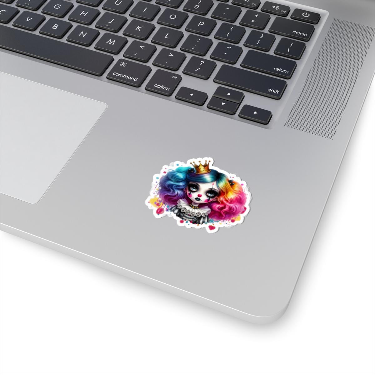 ColorFlow | Rainbow Circus Princess Clown Sticker | Creepy Cute Harlequin Doll Art | Gothic Carnival Aesthetic Vinyl