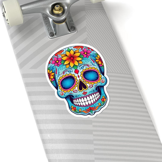ColorFlow | Vibrant Sugar Skull Vinyl Sticker | Dia de los Muertos Floral Decal | Waterproof Colorful Skull Laptop Sticker