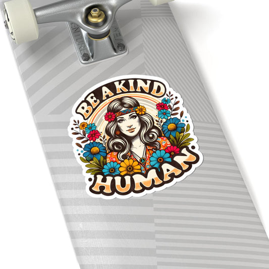 Retro Hippie Flower Power Sticker | Be A Kind Human Peace Decal (Vinyl)