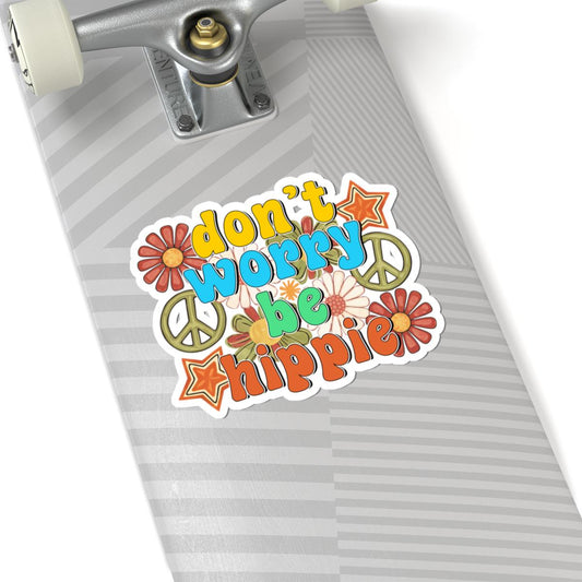 Don't Worry Be Hippie Retro Floral Peace Sticker | Groovy 70s Vinyl Decal