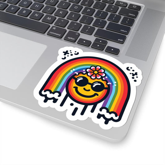 Groovy Smiley Sticker | Retro Drip Rainbow Decal, Hippie Vibes Vinyl