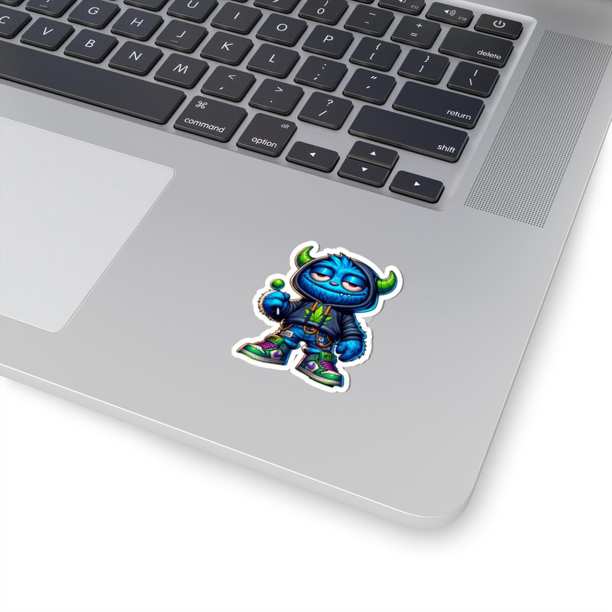 ColorFlow | Lollipop Hoodie Horned Blue Monster Kiss Cut Sticker Streetwear Character Art for Laptops Water Bottles and More