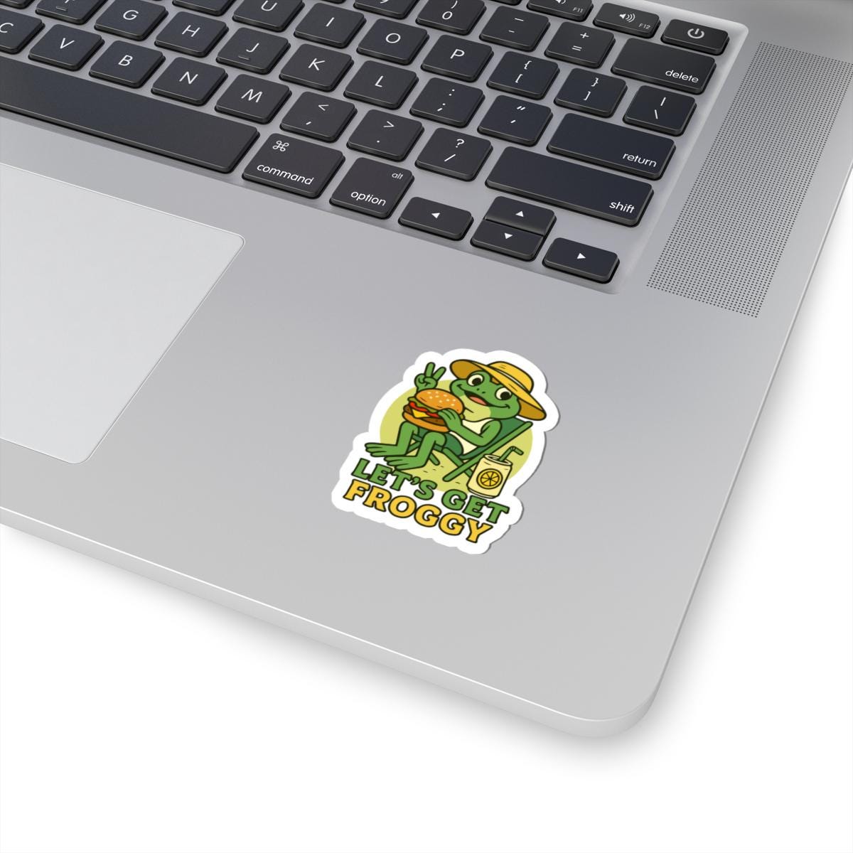 ColorFlow | Lets Get Froggy Funny Frog Burger BBQ Sticker | Waterproof Vinyl Decal for Food Lovers and Summer Parties