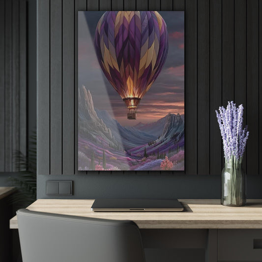 ColorFlow | Hot Air Balloon Valley Metal Art Print | Fantasy Landscape Artwork | Dreamy Mountain Decor | Scenic Nature Decor | Sky Art