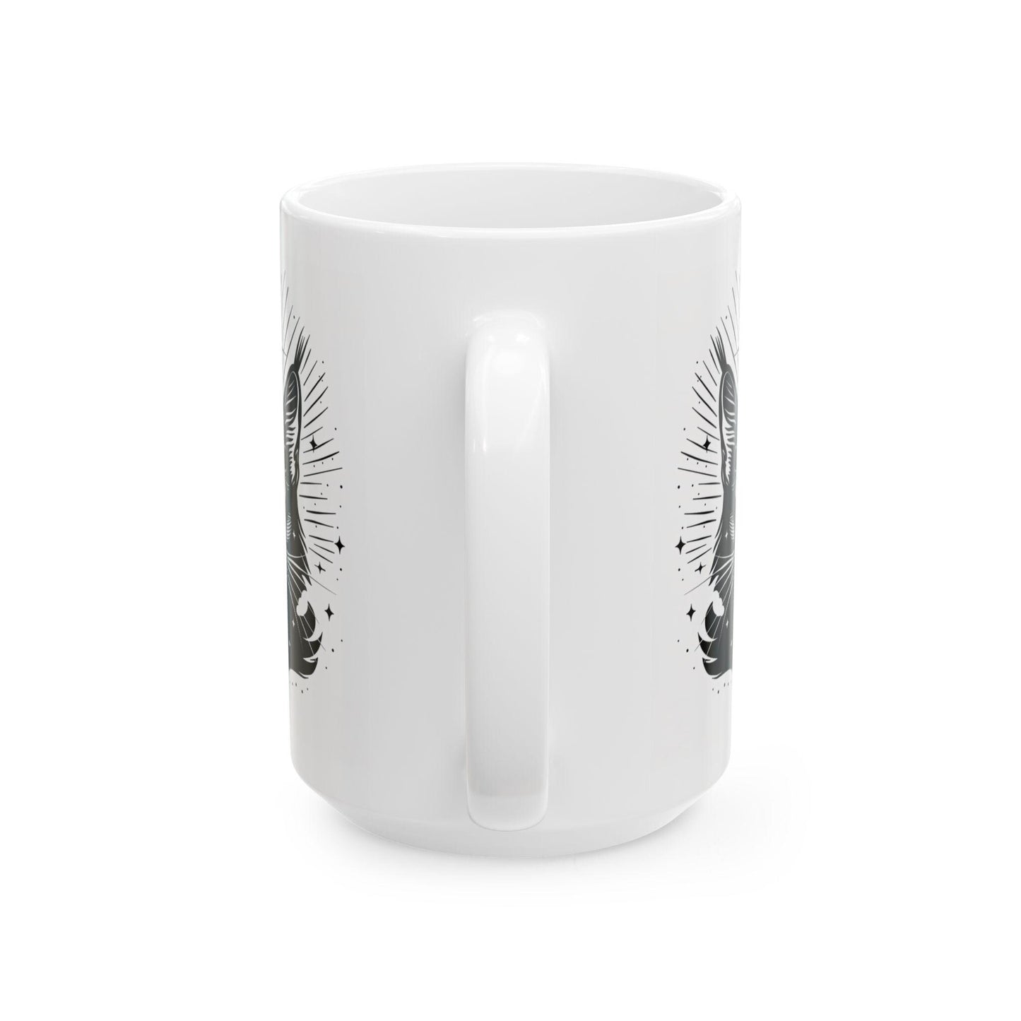 Cosmic Cat Mug | Celestial Feline 15oz Ceramic Coffee Cup | Witchy Black Cat Art