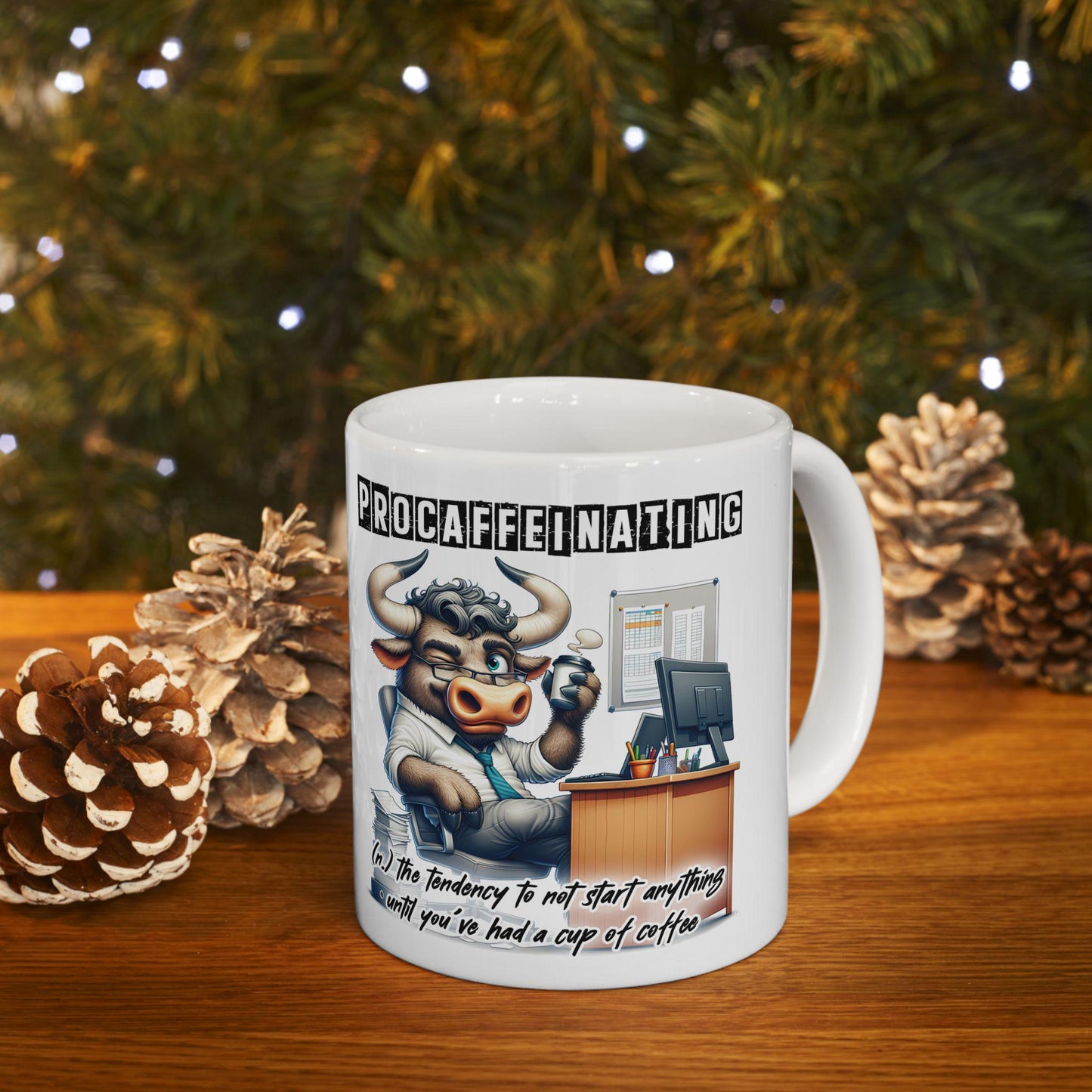 Procaffeinating Bull Coffee Mug | Funny Office Humor Cup (15 oz)