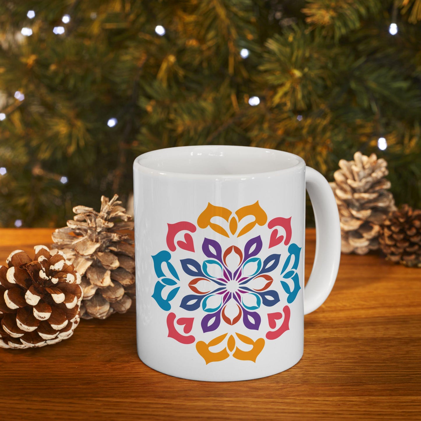 Vibrant Mandala Art Ceramic Mug | 15oz Coffee Cup | Colorful Artistic Design