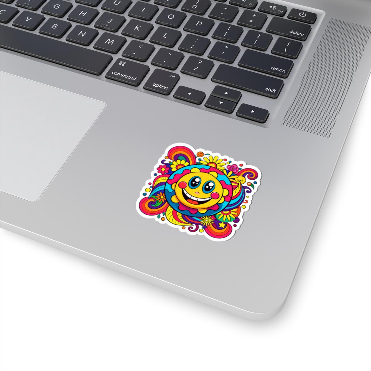 Groovy Flower Power Smiley Sticker | Retro Sun Face Vinyl Decal