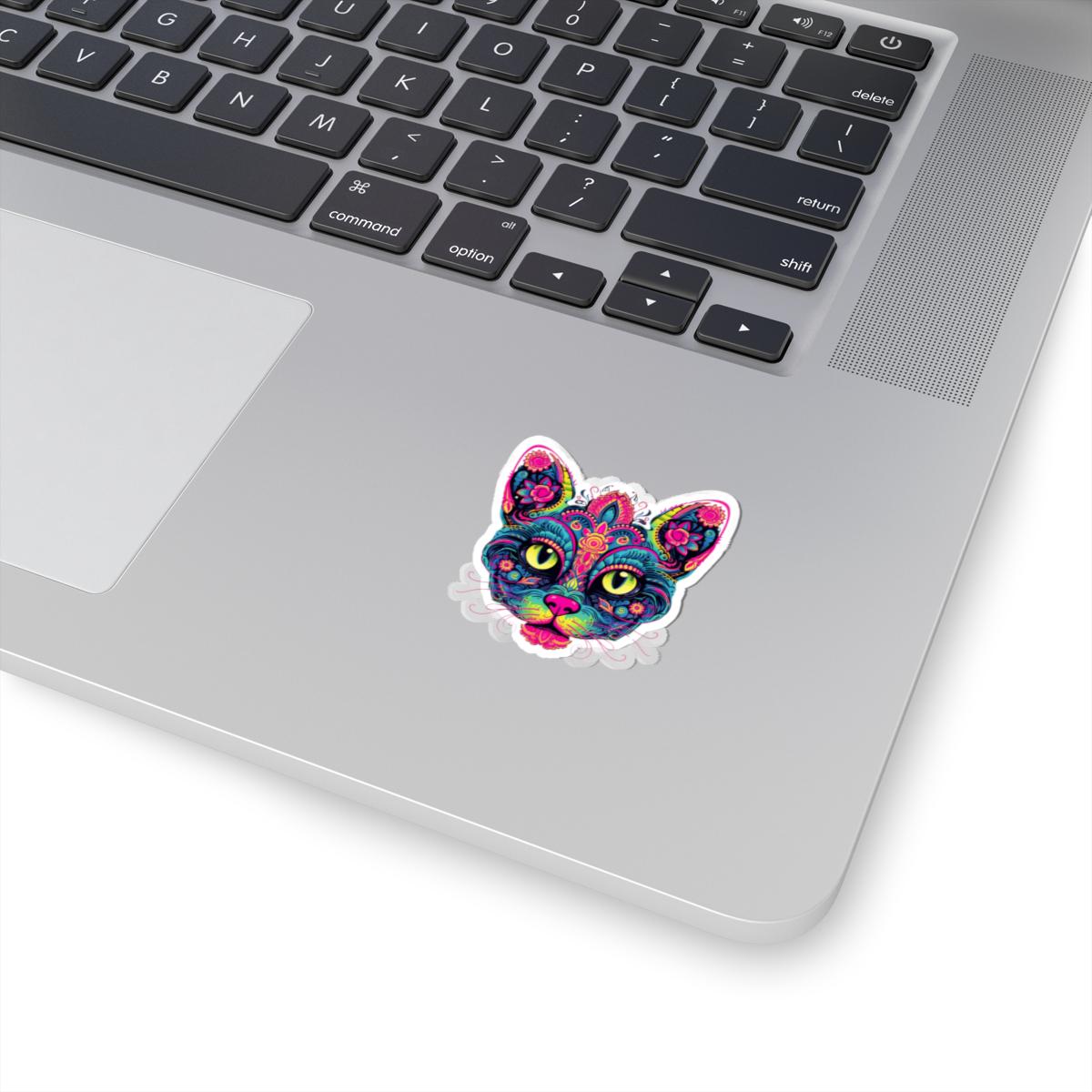 Psychedelic Cat Sticker | Trippy Floral Feline Vinyl Decal (Waterproof)