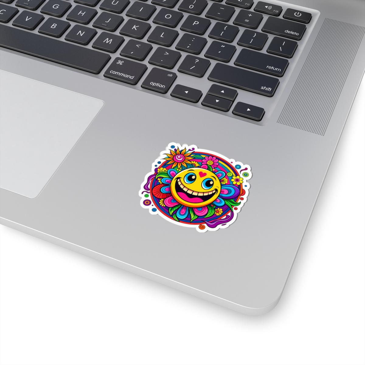 Heart Happy Emoji Sticker | Rainbow Smiley Face Flower Vinyl Decal