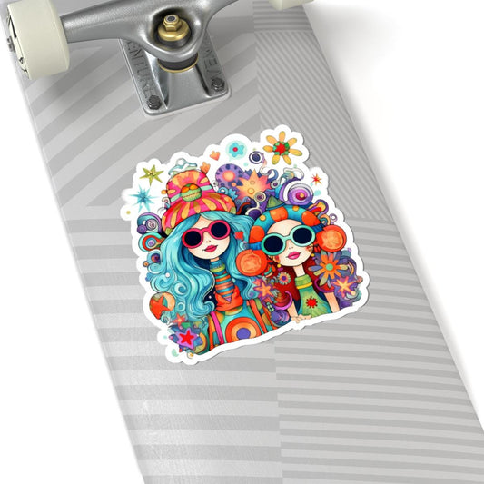Groovy Hippie Girls Sticker | Colorful Retro Vinyl Decal (Waterproof)