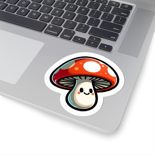 Smiling Mushroom Sticker | Kawaii Fungi Vinyl Decal, Waterproof Nature Art