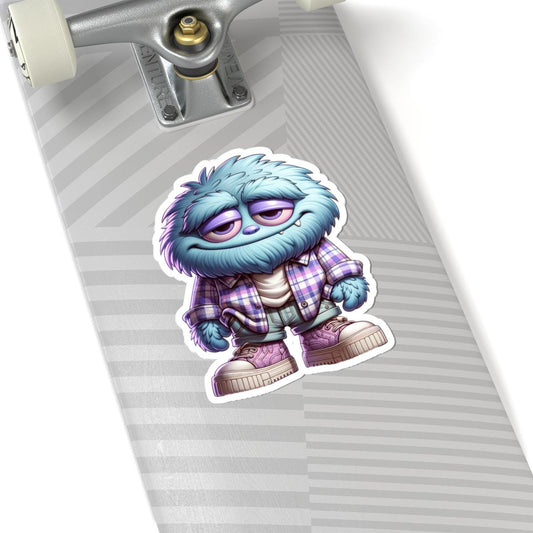 ColorFlow Blue Furry Monster Sticker | Plaid Shirt Creature Vinyl Decal