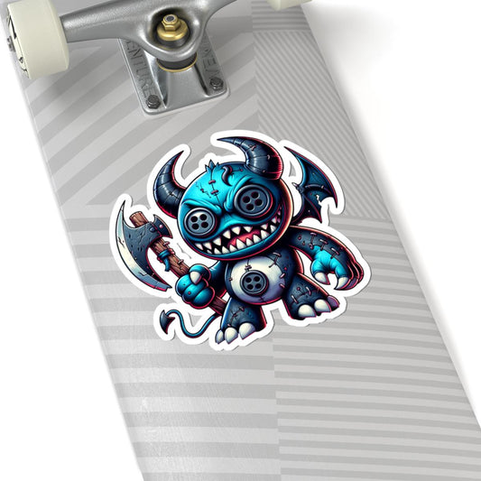 ColorFlow | Blue Demon Plushie Monster Vinyl Sticker | Button Eye Art Decal | Unique Collectible | Cute Spooky Gift Idea