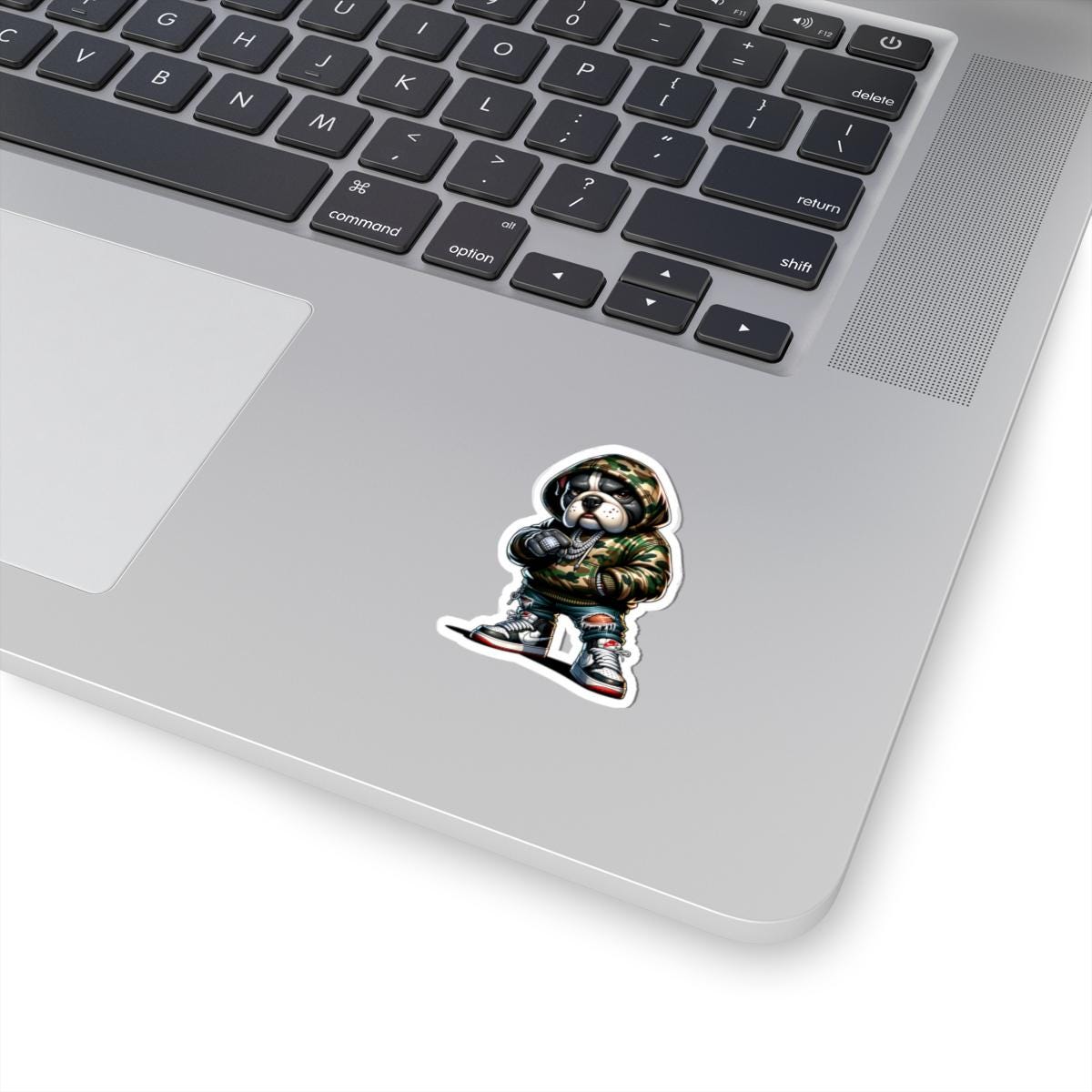 Bulldog Hoodie Sticker | Camo Urban Dog Art, Waterproof Vinyl (Glossy Finish)