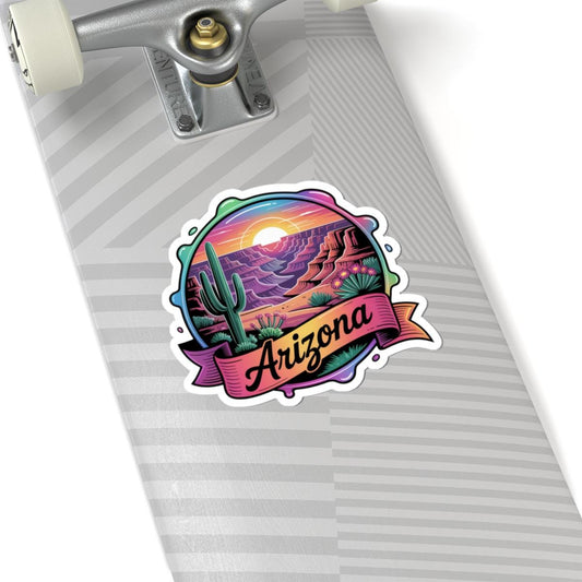Arizona Desert Sunset Retro Travel Sticker | Southwestern Cactus Canyon Decal