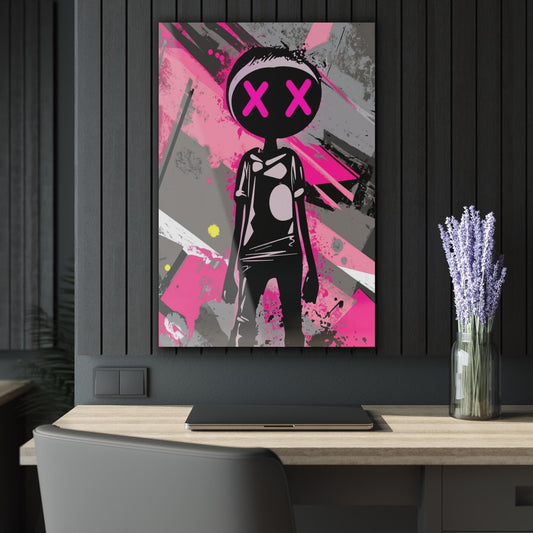 ColorFlow | Pink X Eyes Character Metal Art Print | Graffiti Pop Artwork | Street Art Decor | Urban Room Decor | Modern Pop Art