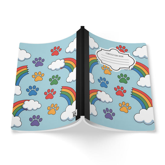 Rainbow Paw Print Cloud Composition Notebook | Pet Lover Journal, School Writing Supply