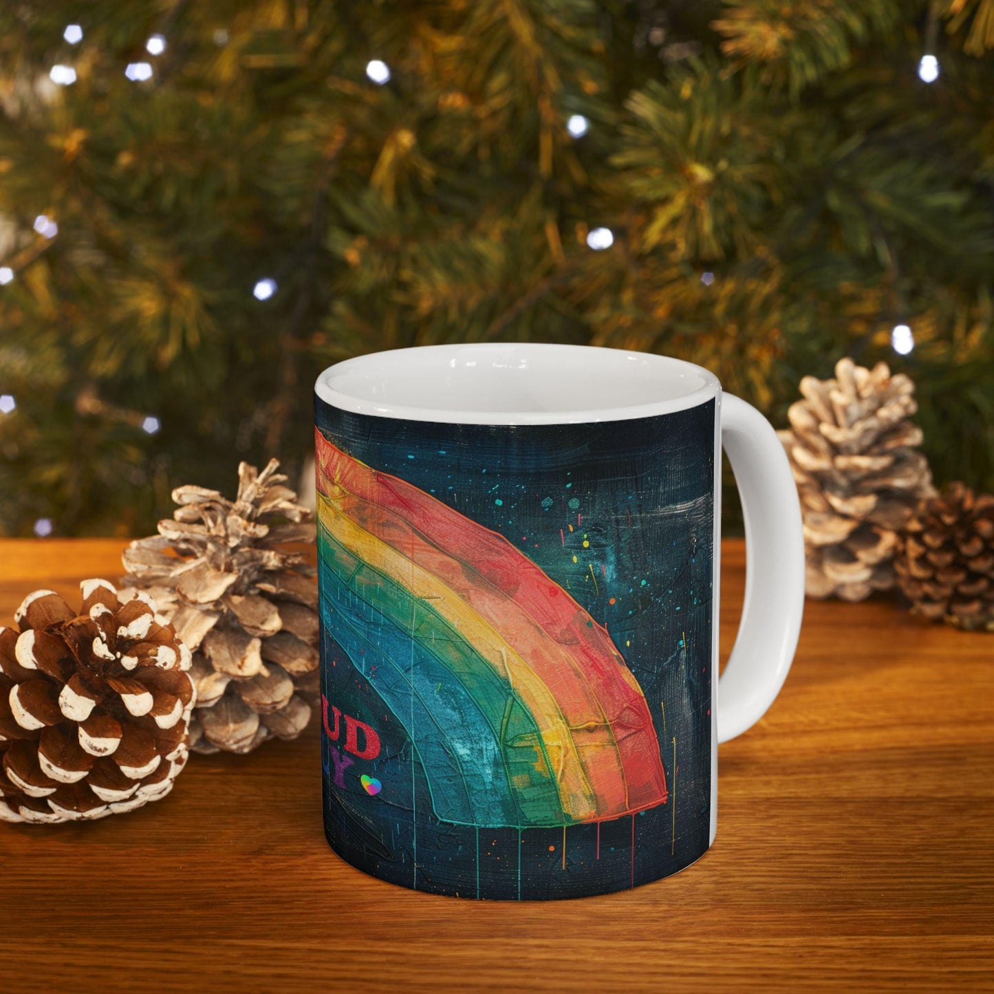 Proud Ally Rainbow Ceramic Mug | 15 oz Coffee Cup, Pride Art