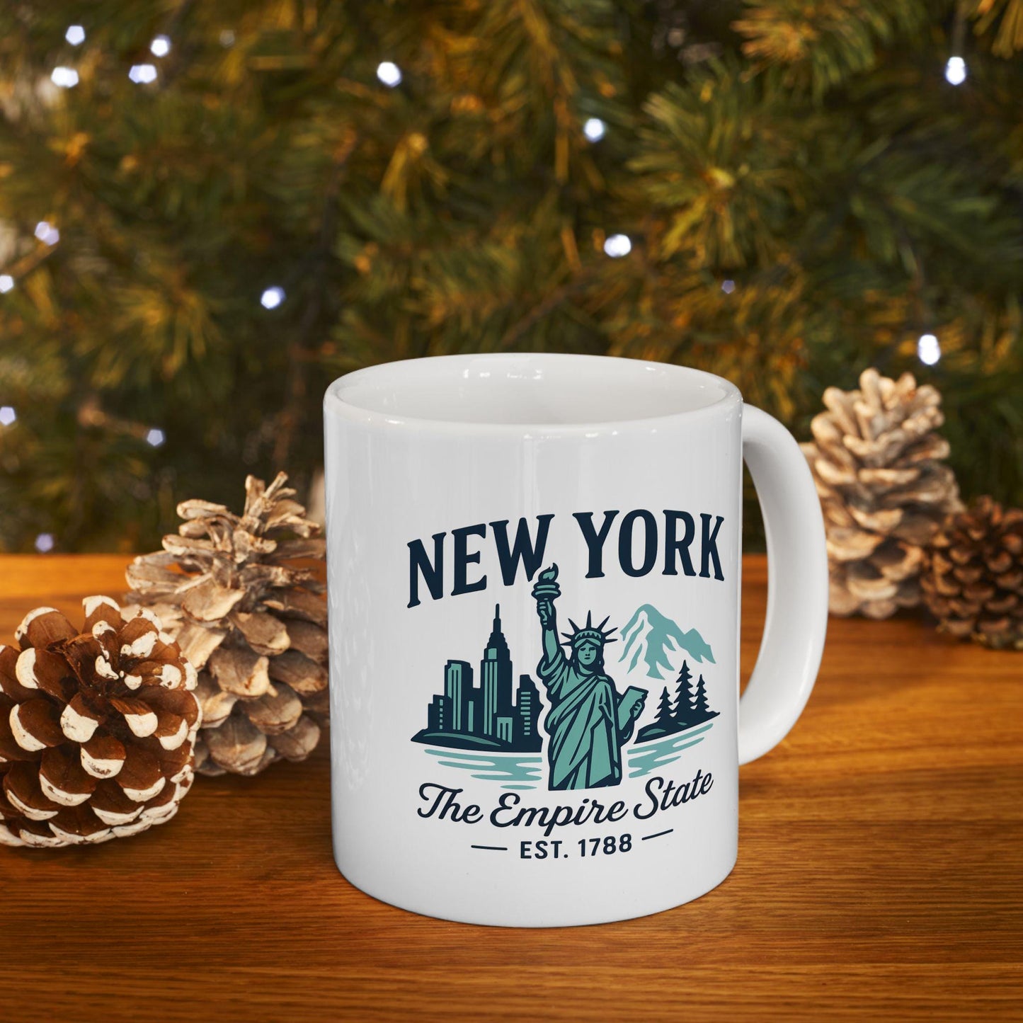 New York Empire State Mug | Statue of Liberty Ceramic Coffee Cup (15 oz)