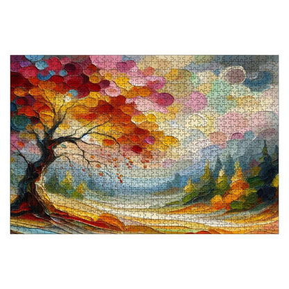 Impressionist Autumn Tree Wooden Puzzle: 1000-Piece Fall Forest Art