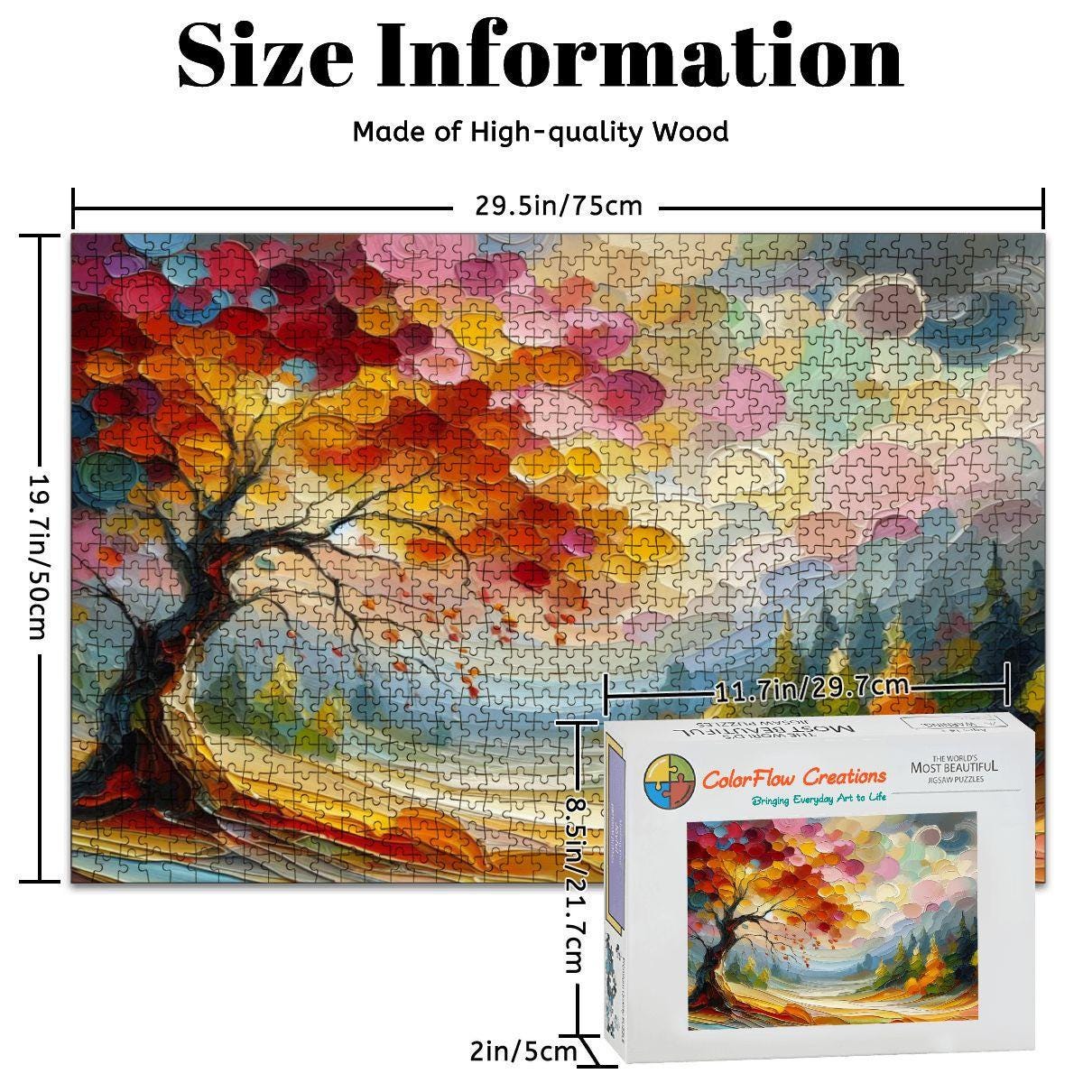 Impressionist Autumn Tree Wooden Puzzle: 1000-Piece Fall Forest Art
