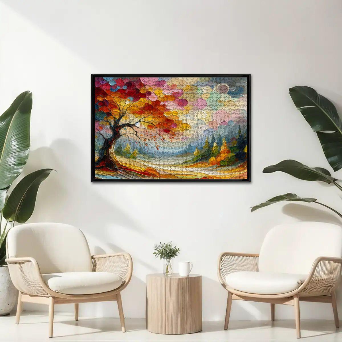 Impressionist Autumn Tree Wooden Puzzle: 1000-Piece Fall Forest Art