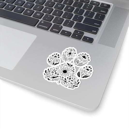 Floral Paw Print Sticker: Boho Botanical Vinyl Decal