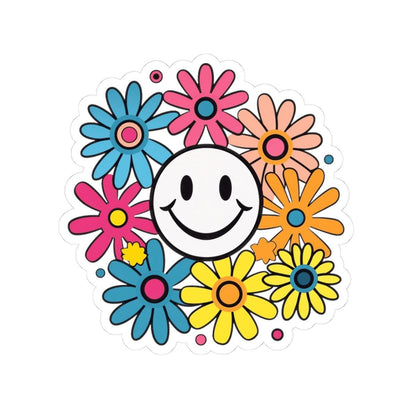 Groovy Smiley Flower Sticker: 70s Retro Daisy Vinyl Decal