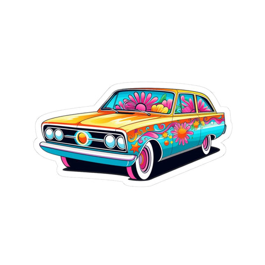 ColorFlow | Retro Hippie Car Sticker | Psychedelic Flower Power Vinyl Decal | Groovy Kiss Cut Sticker