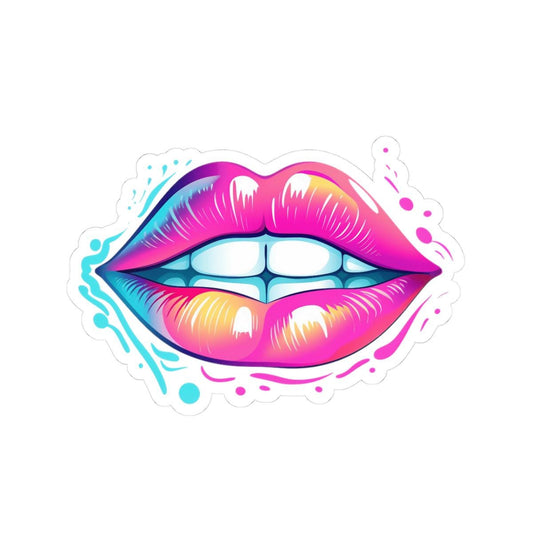 Biting Lips Sticker: Neon Rainbow Mouth, Pop Art Vinyl Decal