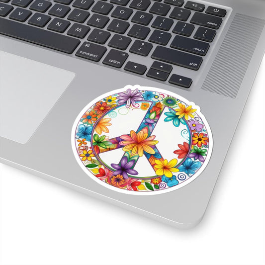 ColorFlow | Groovy Peace Symbol Flower Sticker | Hippie Floral Wreath Decal | Rainbow Boho Art