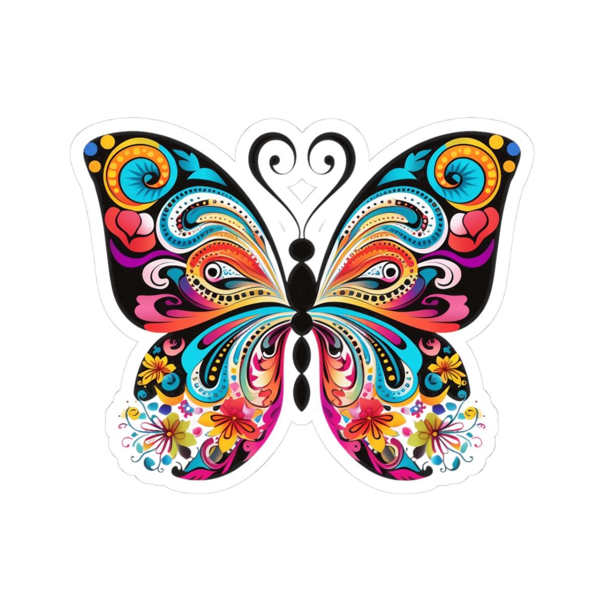 ColorFlow Boho Butterfly Bloom Sticker | Floral Psychedelic Wings Art | Trippy Waterproof Vinyl Sticker