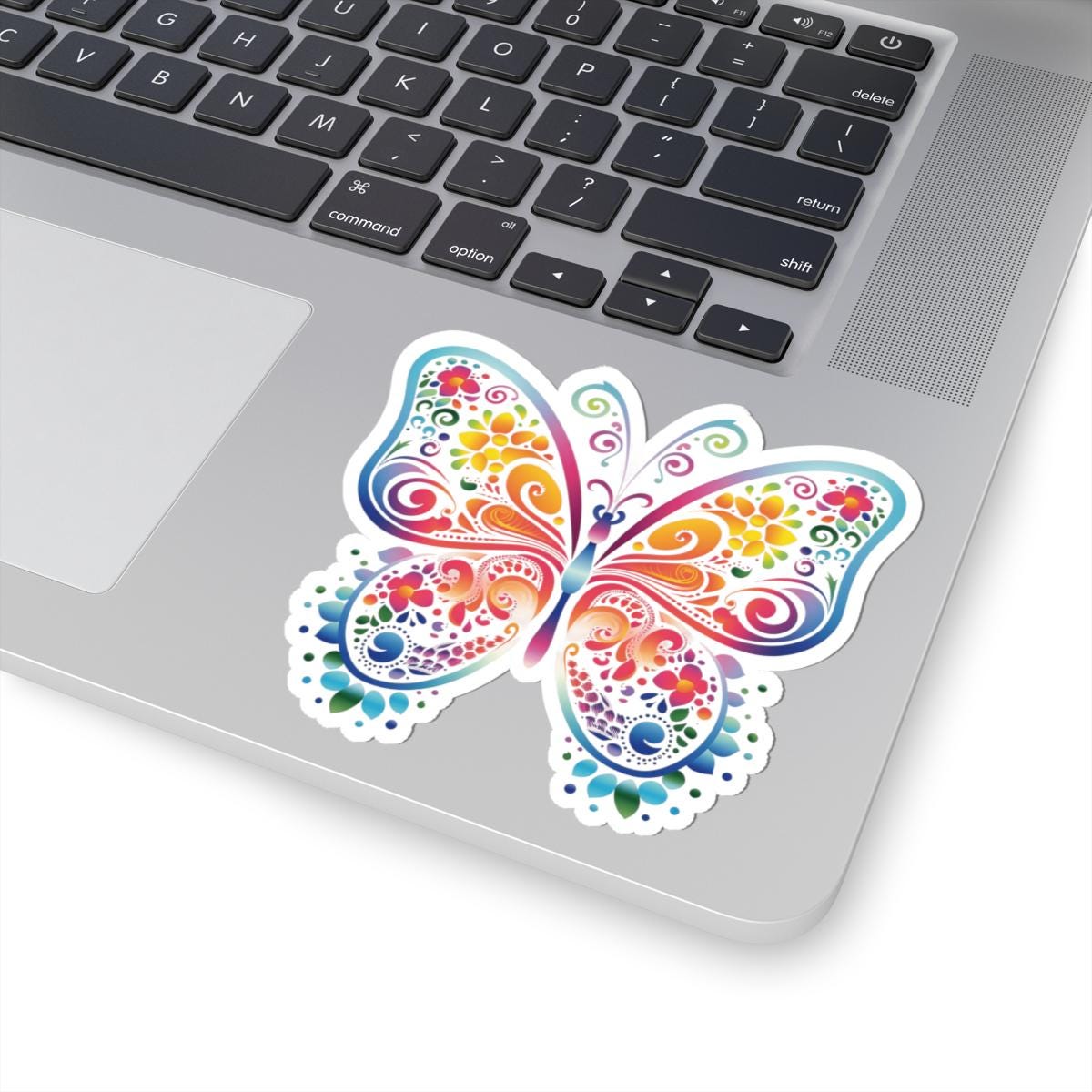 ColorFlow Groovy Rainbow Butterfly Sticker | Floral Psychedelic Wings Art | Vibrant Vinyl Sticker
