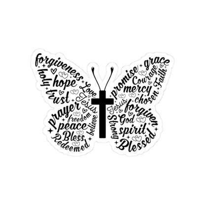Butterfly Cross Word Art Sticker | Christian Vinyl Decal