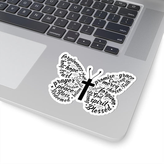 Butterfly Cross Word Art Sticker | Christian Vinyl Decal