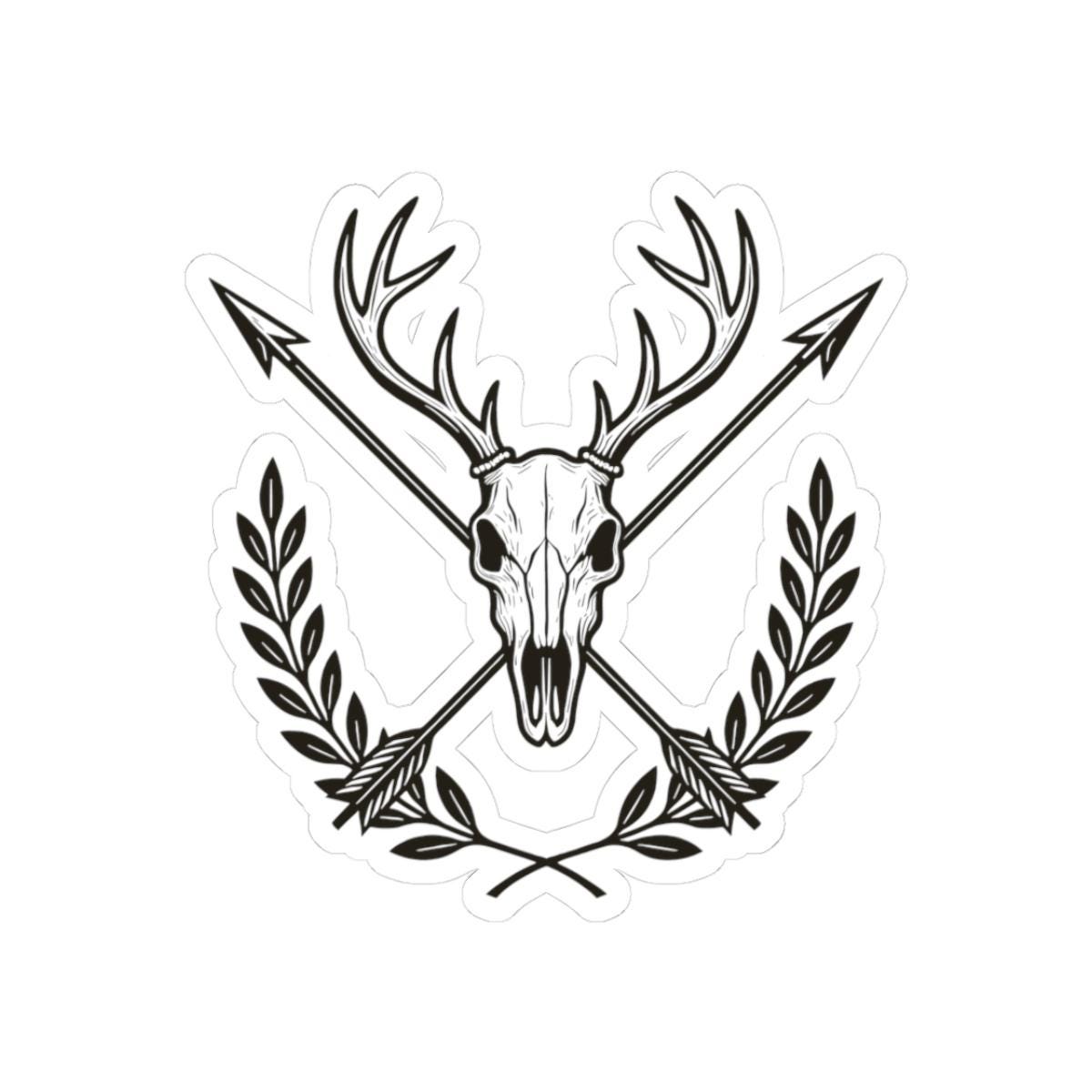 Deer Skull Sticker | Antlers, Arrows & Laurel | Western Gothic Vinyl Decal