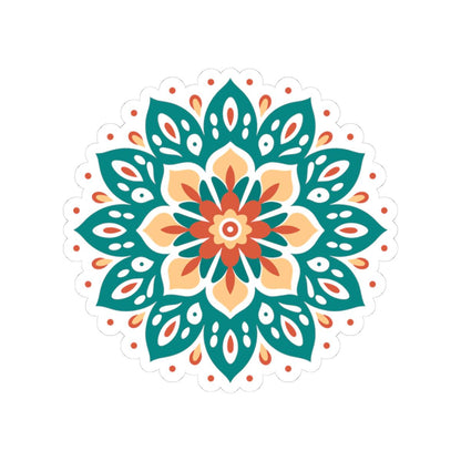 ColorFlow | Boho Earth Tone Mandala Sticker | Terracotta & Teal Sacred Flower Decal | Bohemian Art