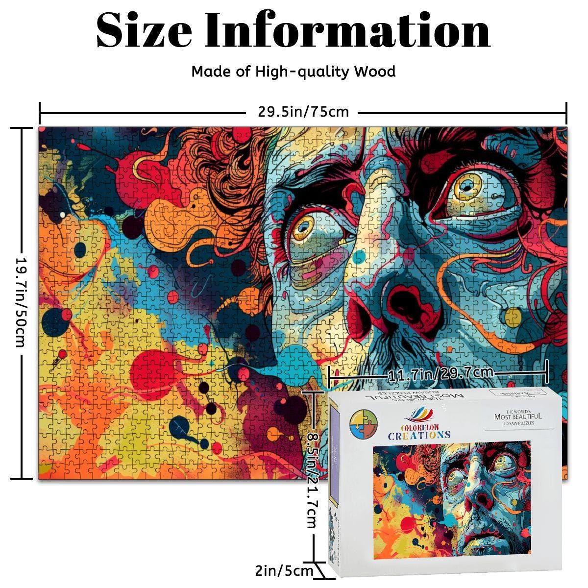 Psychedelic Face Jigsaw Puzzle: 1000 Piece Surreal Wooden Art