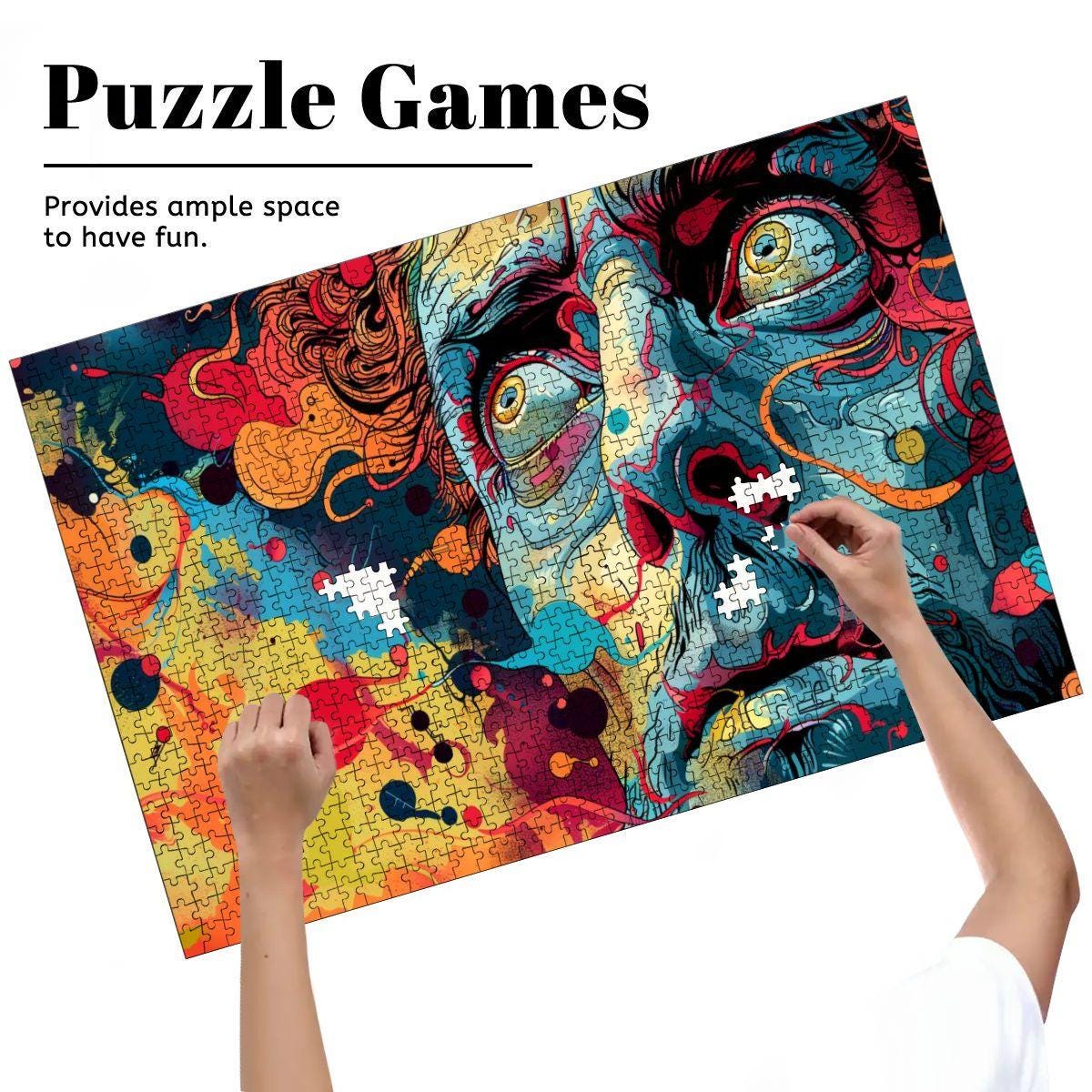 Psychedelic Face Jigsaw Puzzle: 1000 Piece Surreal Wooden Art