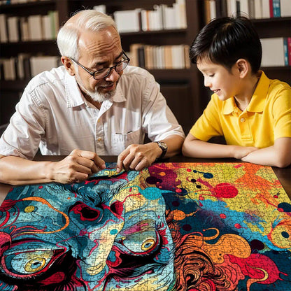 Psychedelic Face Jigsaw Puzzle: 1000 Piece Surreal Wooden Art