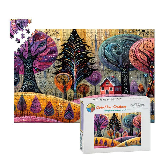 Twilight Trees Wooden Jigsaw Puzzle: 1000-Piece Folk Art Cottagecore