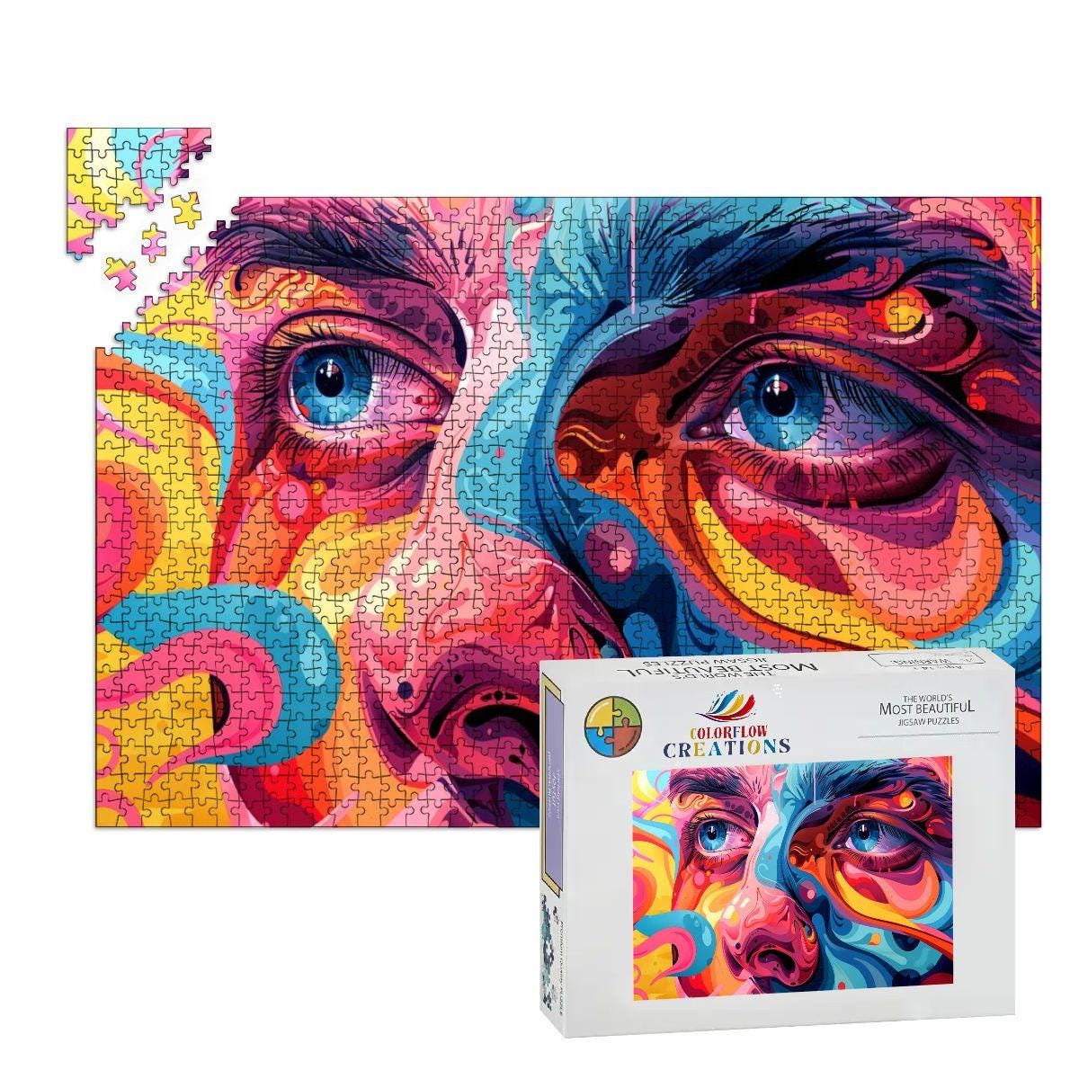 ColorFlow |  Lucid Vision Wooden Puzzle | Psychedelic Face Art Jigsaw for Adults | Trippy Expressionist Gift