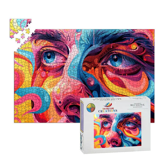 ColorFlow |  Lucid Vision Wooden Puzzle | Psychedelic Face Art Jigsaw for Adults | Trippy Expressionist Gift