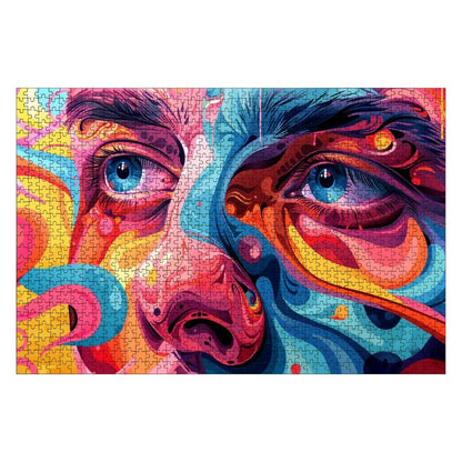 ColorFlow |  Lucid Vision Wooden Puzzle | Psychedelic Face Art Jigsaw for Adults | Trippy Expressionist Gift