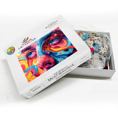 ColorFlow |  Lucid Vision Wooden Puzzle | Psychedelic Face Art Jigsaw for Adults | Trippy Expressionist Gift