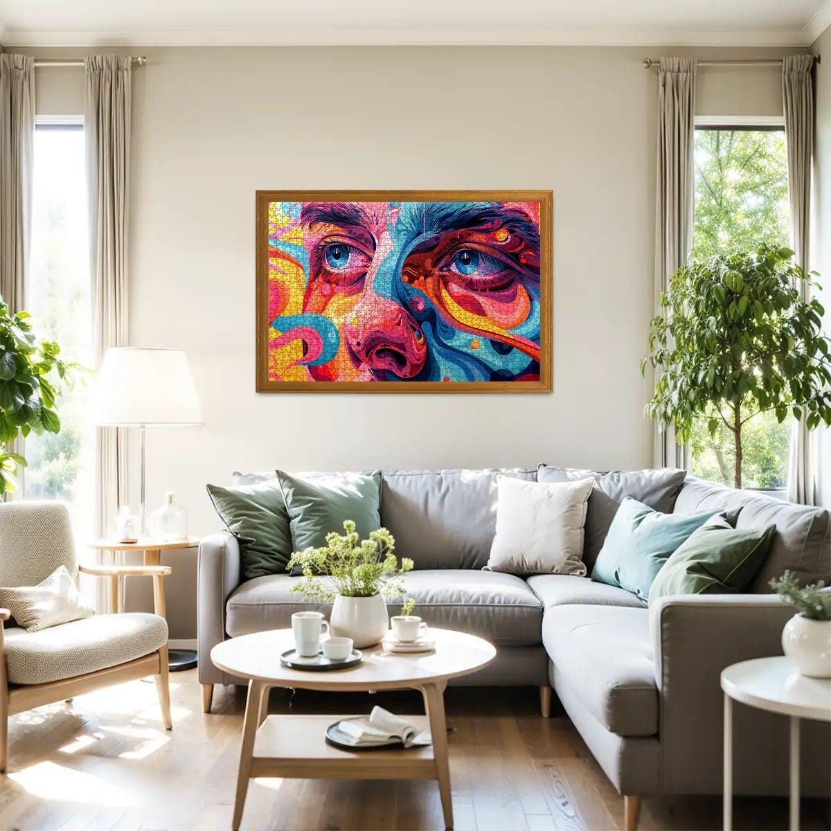 ColorFlow |  Lucid Vision Wooden Puzzle | Psychedelic Face Art Jigsaw for Adults | Trippy Expressionist Gift