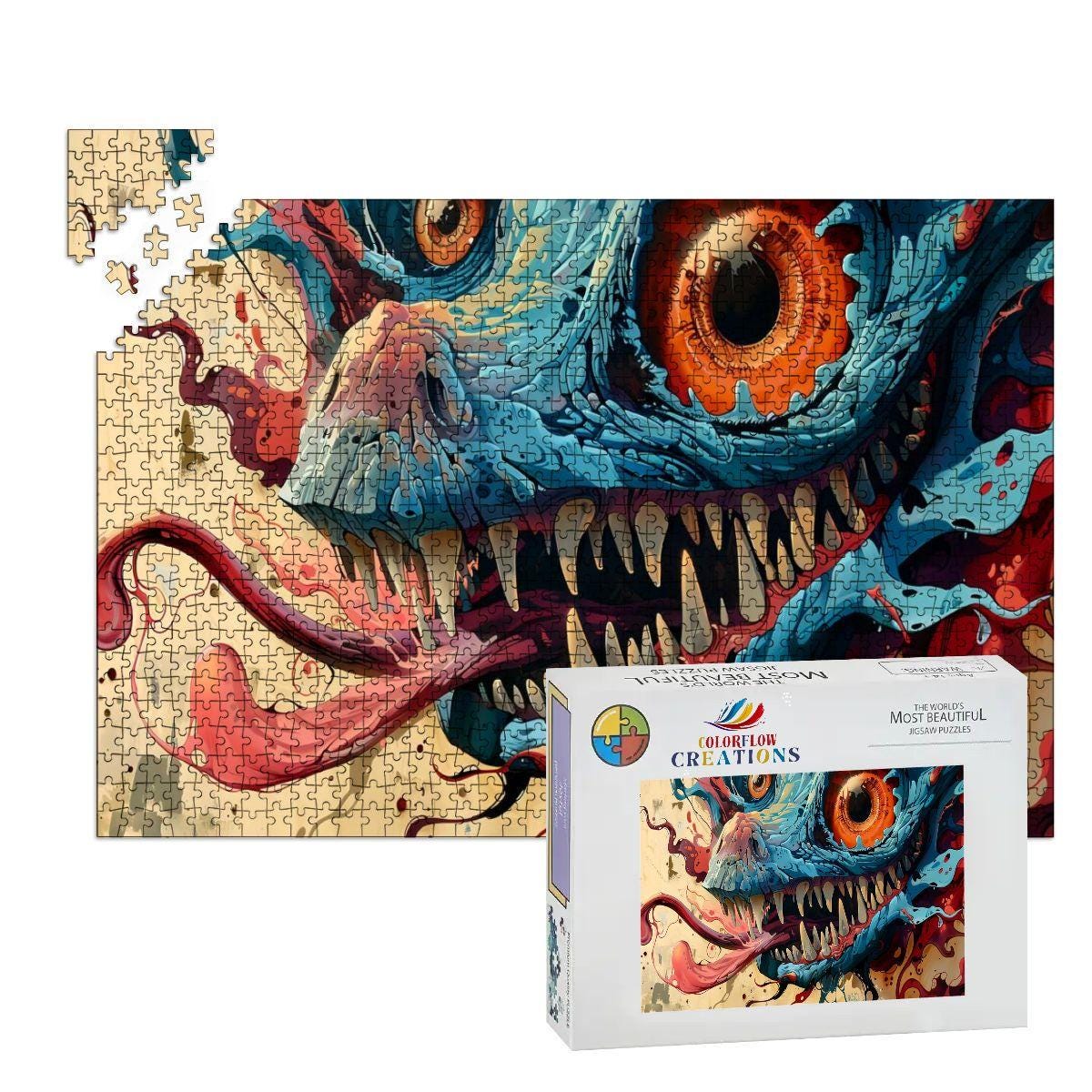 Vortex Maw Wooden Puzzle: Psychedelic Monster Jigsaw for Adults