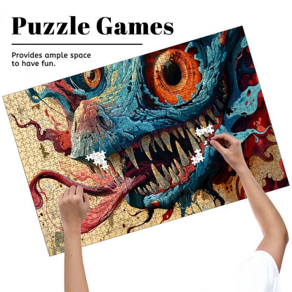 Vortex Maw Wooden Puzzle: Psychedelic Monster Jigsaw for Adults